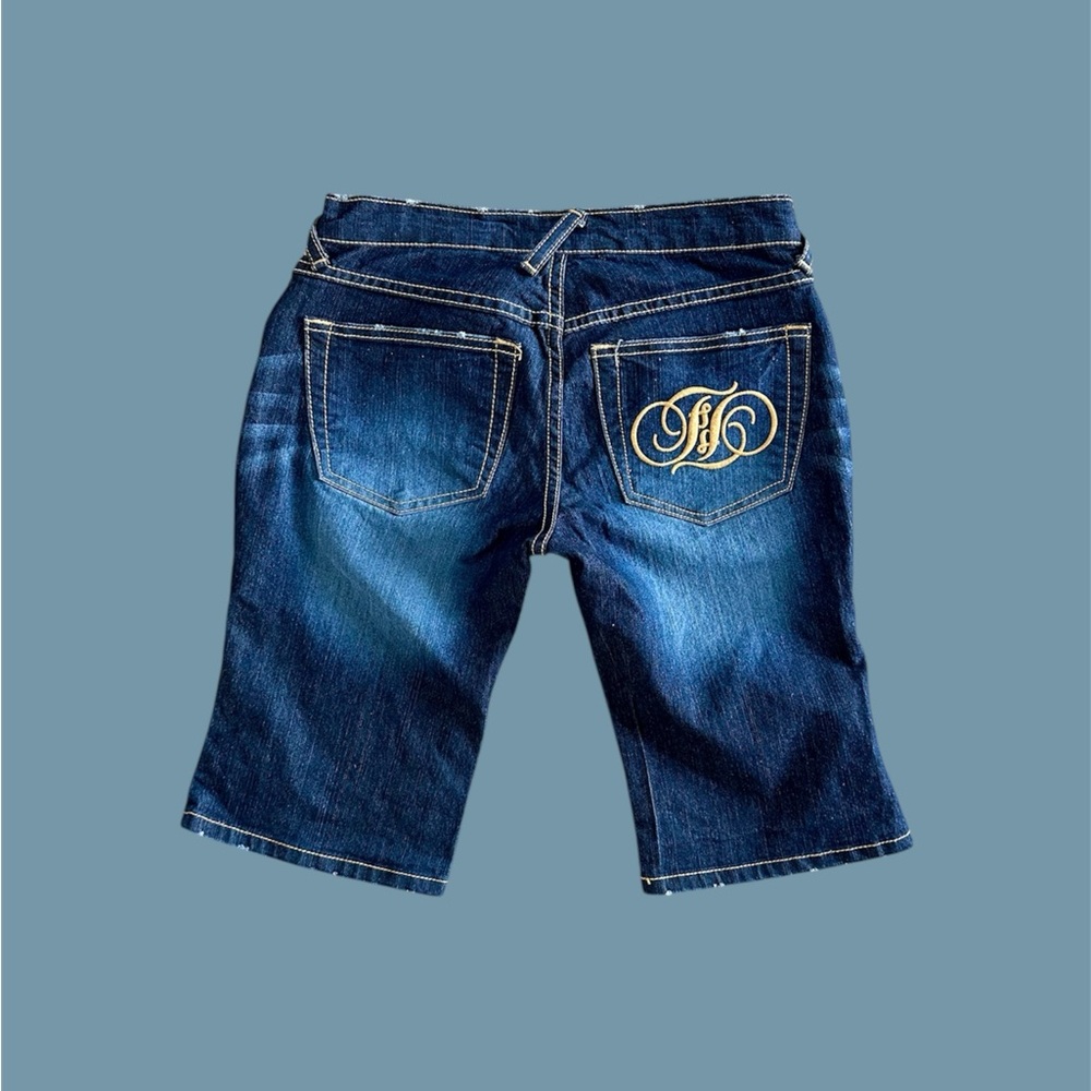 Fabulosity Women’s 1 Denim‎ Bermuda Shorts 28x12 Dark Wash Embroidered Logo Y2K